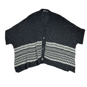 Uniqlo Extra Oversized Knit Cardigan Womens Small Short Sleeve Gray Nordic Boxy